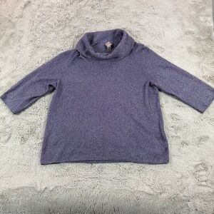 Chico's Easywear Purple Metallic Knit Cowl Neck 3/4 Sleeve Pullover‎ Top Size XL